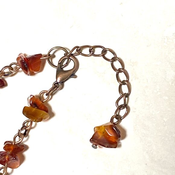Genuine Burnt Orange Snakeskin Agate Bib Necklace, Large Gemstone & Copper Links - Picture 10 of 13